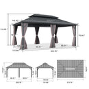 PURPLE LEAF Grey Hardtop Gazebo with Heavy Duty Galvanized Steel Double Roof with Netting and Curtains