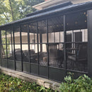 PURPLE LEAF Sunroom Hardtop Gazebo Solarium Grey Galvanized Steel Double Roof All-Weather Aluminum Outdoor Screen House with String Lights