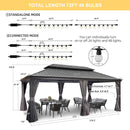 PURPLE LEAF Patio Gazebo for Backyard Grey Hardtop Galvanized Steel Roof Awning with String Lights-clear