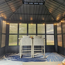 PURPLE LEAF Sunroom Hardtop Gazebo Solarium Grey Galvanized Steel Double Roof All-Weather Aluminum Outdoor Screen House with String Lights