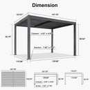 PURPLE LEAF Caesar Solar Louvered Pergola with LED Strip Lights and Control Panel Aluminum Outdoor Pergola with Adjustable Roof for Patio Deck Garden Yard Gray