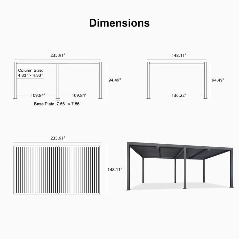 PURPLE LEAF Louvered Pergola Outdoor Aluminum Pergola with Adjustable Roof for Deck Backyard Garden Hardtop Gazebo