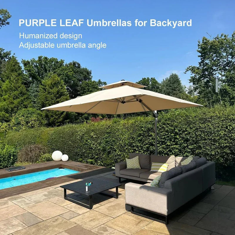 PURPLE LEAF Double Top 360 Degree  Rotation Square Patio Classic Umbrella