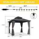 PURPLE LEAF Grey Hardtop Gazebo with Heavy Duty Galvanized Steel Double Roof with String Lights-clear
