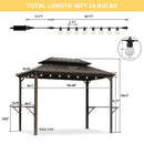 PURPLE LEAF Hardtop Grill Gazebo for Patio Bronze&Grey Permanent Metal Roof Outside Sun Shade Outdoor BBQ Canopy with String Lights