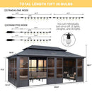 PURPLE LEAF Sunroom Hardtop Gazebo Solarium Grey Galvanized Steel Double Roof All-Weather Aluminum Outdoor Screen House with String Lights