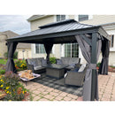 PURPLE LEAF Patio Gazebo for Backyard Grey Hardtop Galvanized Steel Roof Awning with Upgrade Curtain