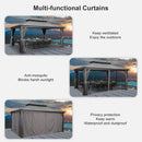 PURPLE LEAF Patio Gazebo for Backyard Grey Hardtop Galvanized Steel Roof Awning with String Lights-clear