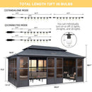 PURPLE LEAF Sunroom Hardtop Gazebo Solarium Grey Galvanized Steel Double Roof All-Weather Aluminum Outdoor Screen House with String Lights