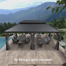PURPLE LEAF Patio Gazebo for Backyard Grey Hardtop Galvanized Steel Roof Awning with String Lights-clear