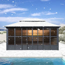 PURPLE LEAF Sunroom Hardtop Gazebo Solarium Grey Galvanized Steel Double Roof All-Weather Aluminum Outdoor Screen House