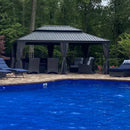 PURPLE LEAF Patio Gazebo for Backyard Grey Hardtop Galvanized Steel Roof Awning String Lights-milky