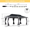 PURPLE LEAF Modern Gazebo Grey Hardtop Galvanized Steel Double Roof White Aluminum Poles with Curtains and Netting