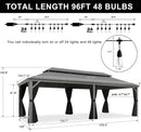 PURPLE LEAF Patio Gazebo for Pool Light Grey Hardtop Galvanized Steel Roof with String Lights-milky