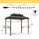 PURPLE LEAF Hardtop Grill Gazebo for Patio Bronze&Grey Permanent Metal Roof Outside Sun Shade Outdoor BBQ Canopy with String Lights
