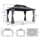 PURPLE LEAF Grey Hardtop Gazebo with Heavy Duty Galvanized Steel Double Roof with String Lights-clear