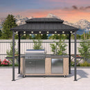 PURPLE LEAF Hardtop Grill Gazebo for Patio Bronze&Grey Permanent Metal Roof Outside Sun Shade Outdoor BBQ Canopy with String Lights