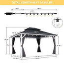 PURPLE LEAF Modern Gazebo Grey Hardtop Galvanized Steel Double Roof White Aluminum Poles with Curtains and Netting