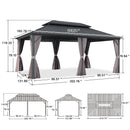 PURPLE LEAF Grey Hardtop Gazebo with Heavy Duty Galvanized Steel Double Roof with String Lights-clear