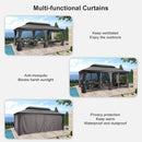 PURPLE LEAF Patio Gazebo for Backyard Grey Hardtop Galvanized Steel Roof Awning with String Lights-clear