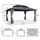 PURPLE LEAF Grey Hardtop Gazebo with Heavy Duty Galvanized Steel Double Roof with String Lights-clear