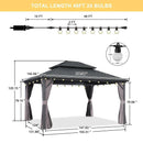 PURPLE LEAF Grey Hardtop Gazebo with Heavy Duty Galvanized Steel Double Roof with String Lights-clear