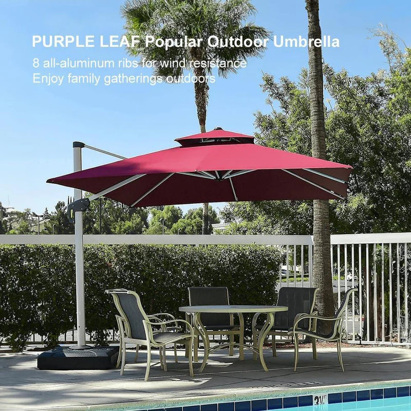 PURPLE LEAF Double Top 360 Degree  Rotation Square Patio Classic Umbrella