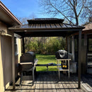 PURPLE LEAF Hardtop Grill Gazebo for Patio Bronze&Grey Permanent Metal Roof Outside Sun Shade Outdoor BBQ Canopy with String Lights
