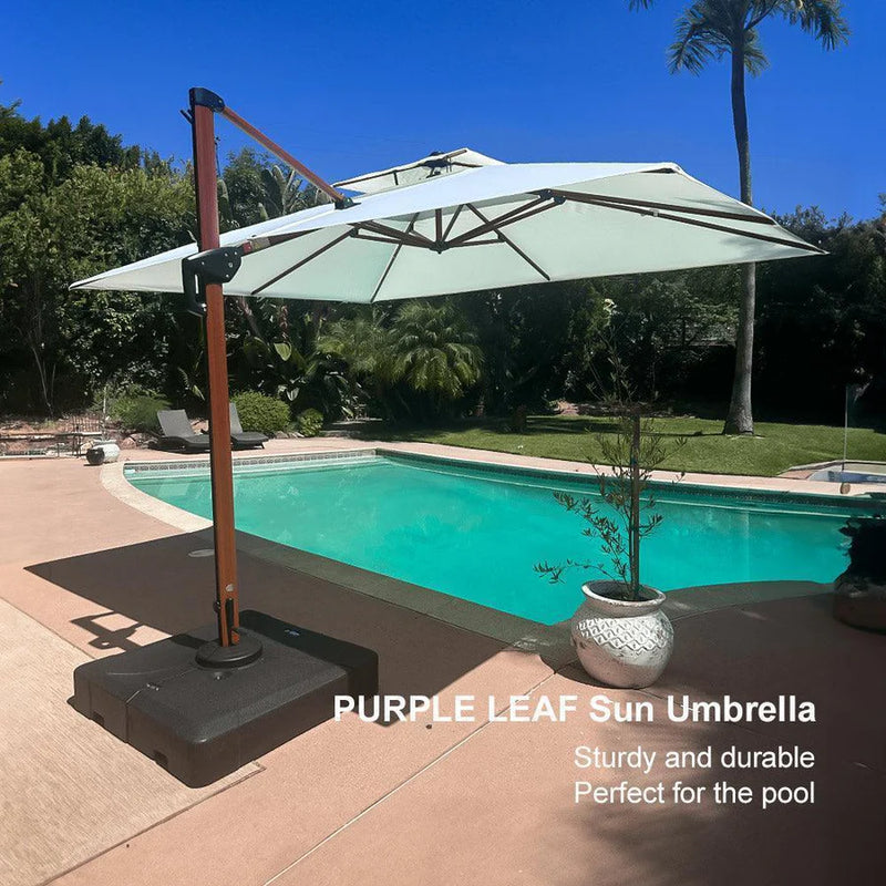 PURPLE LEAF Double Top Rectangle Aluminum Umbrellas in Wood Color