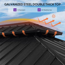 PURPLE LEAF Sunroom Hardtop Gazebo with Wood Grain Columns Black Frame Double Roof Galvanized Steel Solarium All-Weather Screen House with String Lights