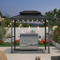 PURPLE LEAF Hardtop Grill Gazebo for Patio Bronze&Grey Permanent Metal Roof Outside Sun Shade Outdoor BBQ Canopy with String Lights