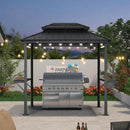 PURPLE LEAF Hardtop Grill Gazebo for Patio Bronze&Grey Permanent Metal Roof Outside Sun Shade Outdoor BBQ Canopy with String Lights