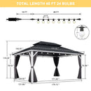 PURPLE LEAF Modern Gazebo Grey Hardtop Galvanized Steel Double Roof White Aluminum Poles with Curtains and Netting