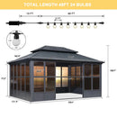 PURPLE LEAF Sunroom Hardtop Gazebo Solarium Grey Galvanized Steel Double Roof All-Weather Aluminum Outdoor Screen House with String Lights