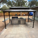 PURPLE LEAF Hardtop Grill Gazebo for Patio Bronze&Grey Permanent Metal Roof Outside Sun Shade Outdoor BBQ Canopy with String Lights