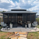 PURPLE LEAF Sunroom Hardtop Gazebo Solarium Grey Galvanized Steel Double Roof All-Weather Aluminum Outdoor Screen House