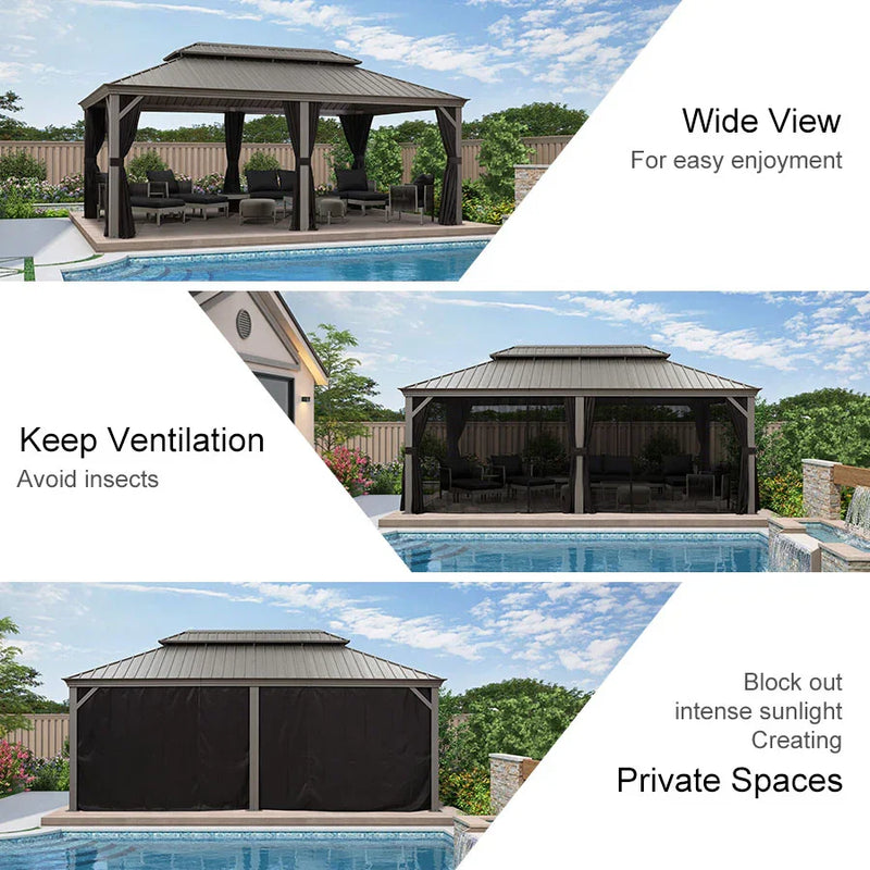 PURPLE LEAF Patio Gazebo for Pool Light Grey Hardtop Galvanized Steel ...