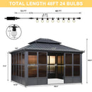 PURPLE LEAF Sunroom Hardtop Gazebo Solarium Grey Galvanized Steel Double Roof All-Weather Aluminum Outdoor Screen House with String Lights