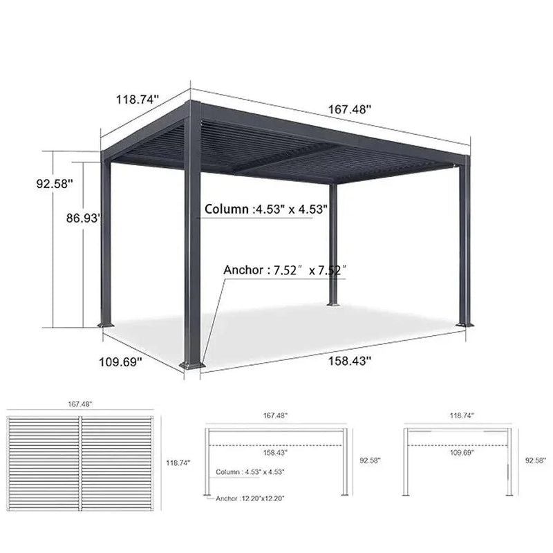 PURPLE LEAF Louvered Pergola Outdoor Aluminum Pergola Patio Pergola with Adjustable Roof for Deck Garden Yard Hardtop Gazebo
