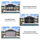 PURPLE LEAF Grey Hardtop Gazebo with Heavy Duty Galvanized Steel Double Roof with String Lights-clear