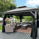 PURPLE LEAF Patio Gazebo for Pool Light Grey Hardtop Galvanized Steel Roof with String Lights-clear