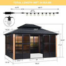 PURPLE LEAF Sunroom Hardtop Gazebo with Wood Grain Columns Black Frame Double Roof Galvanized Steel Solarium All-Weather Screen House with String Lights