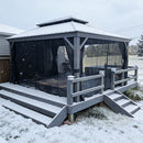 PURPLE LEAF Patio Gazebo for Pool Light Grey Hardtop Galvanized Steel Roof with String Lights-clear