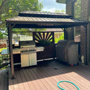 PURPLE LEAF Hardtop Grill Gazebo for Patio Bronze&Grey Permanent Metal Roof Outside Sun Shade Outdoor BBQ Canopy with String Lights