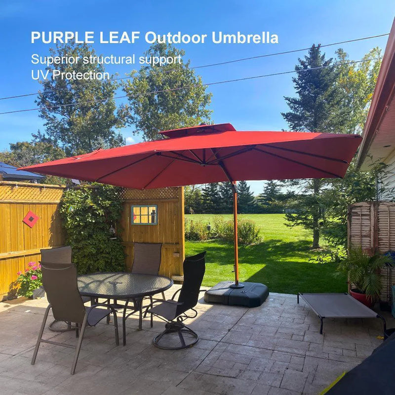 PURPLE LEAF Double Top Rectangle Aluminum Umbrellas in Wood Color