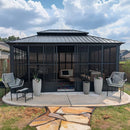 PURPLE LEAF Sunroom Hardtop Gazebo Solarium Grey Galvanized Steel Double Roof All-Weather Aluminum Outdoor Screen House with String Lights