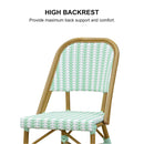 PURPLE LEAF French Outdoor Counter Bar Stool Set of 2 Wicker Bamboo Print Finish with Back Rattan Dining Chairs Armchair for Garden Kitchen Backyard Porch Patio Chairs Light, Green