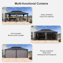 PURPLE LEAF Patio Gazebo for Backyard Grey Hardtop Galvanized Steel Roof Awning with String Lights-clear