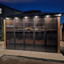PURPLE LEAF Sunroom Hardtop Gazebo with Wood Grain Columns Black Frame Double Roof Galvanized Steel Solarium All-Weather Screen House with String Lights