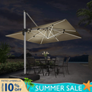 PURPLE LEAF Large Solar Yard Umbrellas Double Top Square Patio Umbrella with Lights